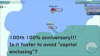 Paper.io (World Conflict)  100th 100% anniversary!!! Is it faster to avoid "capital enclosing"?