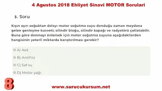 Ehliyet Sınavı MOTOR Çıkmış Sorular - 4 Ağustos 2018