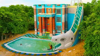 Top Building Villa House, Dinosaur Water Slide & Swimming Pool For Entertainment Place In The Forest