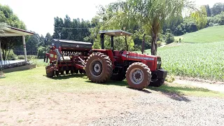 MF 275 e plantadeira Semeato