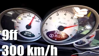 1100 HP 9ff Porsche 911 997 Turbo 0-300 km/h INSANE! Acceleration on Autobahn & Sound - 800 HP MODE