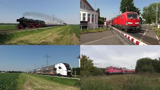 Trains at Herrath with 012 104, Br 111 + Dostos, Desiro HC, Br 425, Br 1440 and freight trains