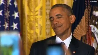 President Obama griefs White House heckler