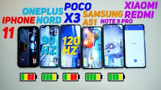 BATTERY DRAIN TEST! POCO X3, ONEPLUS NORD, SAMSUNG A51, REDMI NOTE 9 PRO, IPHONE 11.