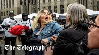 Trump supporter clashes with protesters outside court