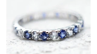 18K White Gold White and Blue Sapphire Eternity Ring