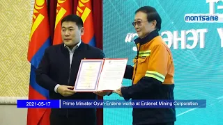 Prime Minister Oyun-Erdene works at Erdenet Mining Corporation