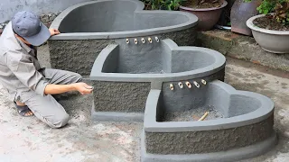 Building 3 in 1 Heart Aquarium with Cement and Brick - DIY Gaden Decoration