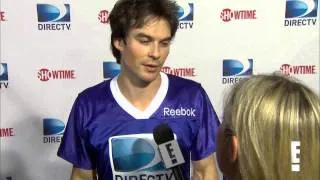 Vampire Diaries Stars Ian Somerhalder & Nina Dobrev Tackle DirecTV Bowl