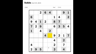 New York Times Sudoku Hard for April 25, 2024.  Just me mumbling and solving.  Bad as walkthrough