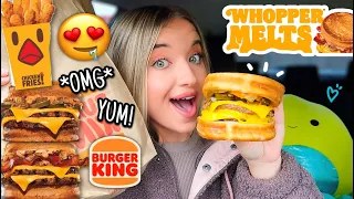 Burger King Mukbang! *NEW* Whopper MELTS! Spicy & Bacon Whopper Melts, Chicken Fries, Jalapeño Bites