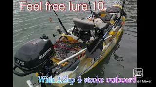 feelfree lure 10 kayak  set up with outboard, first testing succesfull