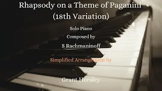 Rhapsody on theme of Paganini" (18th variation) Piano Solo (sheet music) Simplified Version