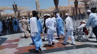 Antrian Jemaah Sholat Dzuhur Masjid Nabawi di Siang yang Panas