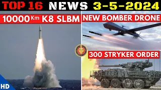 Indian Defence Updates : 10,000 Km K8 SLBM,300 Stryker Order,New Bomber Drone,XLUUV Fast Tracked