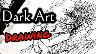 "Not alone in the Dark" Dark Art Drawing in Time Lapse