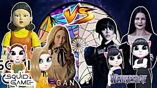 My Talking Angela 2 ❤️/ Squid Game And M3gan Doll VS Wednesday Addams And Morticia Addams / GamePlay