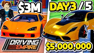 Going From POOR to HENNESSEY VENOM F5 in *5 DAYS!!!* | (DAY 3) Driving Empire - Roblox