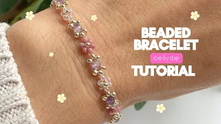 easy beaded daisy bracelet tutorial, flower bracelet step by step tutorial