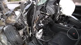 Fatal Wrong-Way Head-On Vehicle Crash - Body Entrapped In Wreckage Of Car - Close Up Video At End