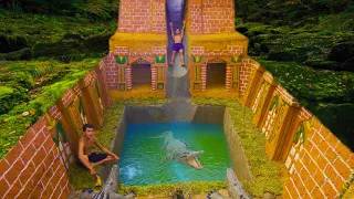 Build Swimming Pool Water Slide Two Crocodile Around Secret Underground House