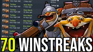 WTF 70 WINSTREAKS!! This is how he earns 2100MMR Quickly with only Techies!!