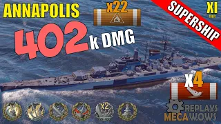 DAMAGE RECORD! Annapolis 4 Kills & 402k Damage | World of Warships Gameplay