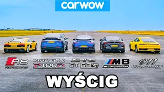 BMW M8 v Audi R8 v AMG GT 4dr v 911 vs Tesla Model X: WYŚCIG DRAG RACE