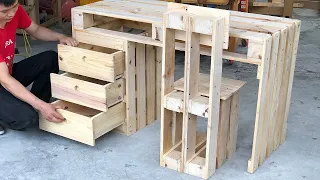Attractive Wood Pallet Recycling Ideas-Work Desk with Chair Combinations are Made from Wood Pallets