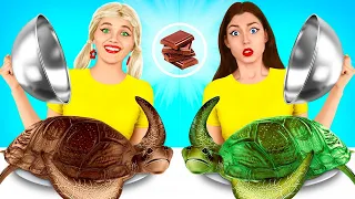 Tantangan Coklat vs Makanan Asli || Pertarungan Epic Makanan dengan Kue Coklat oleh X-Challenge