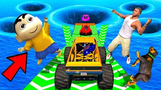 SHINCHAN AND FRANKLIN TRIED THE IMPOSSIBLE DEEPEST WATER MEGA RAMP BEAST CAR JUMP CHALLENGE GTA 5