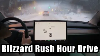 Tesla Model 3 RWD in Challenging Conditions | Winter Snow Storm Warning