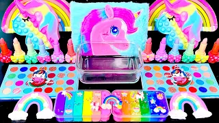 [ASMR]Mixing "Rainbow Unicorn" Eyeshadow, Glitters Into Clear Slime satisfying 유니콘(447)