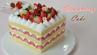 How to make a soft vanilla sponge strawberry cake / ASMR / Home Baking