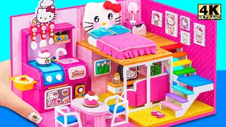 One Colored House!! Build Miniature Pink Hello Kitty House with DIY Kitchen Play Set from Cardboard