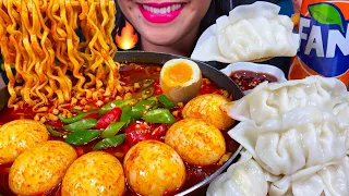 ASMR SOUPY FIRE NOODLES, SOFT BOILED EGGS, CHICKEN DUMPLING, MUKBANG MASSIVE Eating Sounds