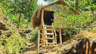Building bamboo stilt house Ep.2 | bamboo floors, bamboo walls, make stairs, thatched grass roof.
