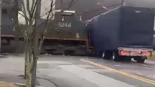 Train hits truck in Haverstraw NY, All 3 angles. Occurred on Thursday, February 23rd At 9:30 AM EST