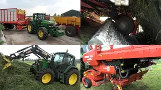 Gras oprapen en inkuilen met John Deere 7810 en 6810 + messen slijpen Pöttinger Jumbo 7210 (2019)