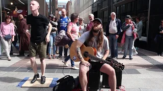 Irish Dancer Ryan Kelly & guitarist Jordan O' Leary get the crowd going on Grafton Street