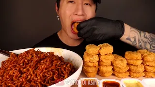 ASMR MUKBANG BLACK BEAN FIRE NOODLES & CHICKEN NUGGETS No Talking EATING SOUNDS1080p