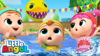 Baby Shark Doo Doo | Swimming Pool Games | Little Angel Kids Songs