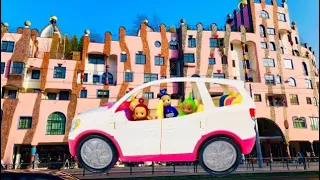 PINK Art HOTEL Trip in FISHER PRICE SUV with Teletubbies Toys!