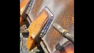 Restoration of broken excavator bucket, perfect welding repair reinforce work