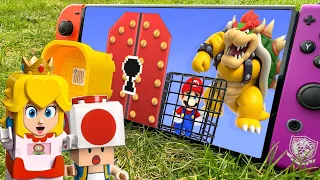 Lego Bowser locks the Nintendo Switch! Can Toad and Peach enter the Nintendo Switch to Help Mario?