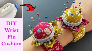 DIY Wrist Flower Pin Cushion Made from Milk Bottle Cap | Pin Holder | How to Make Wrist Pin cushion