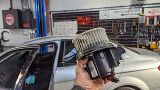 Mercedes 204 Class AC blower fan removal. Fan motor removal twist anticlockwise.