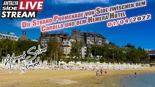 Die Strand Promenade von Side zwischen dem Corolla und dem Hemera Hotel. @AntalyaSideLivestream