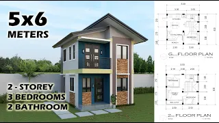 5x6 Meters  /  2 STOREY HOUSE DESIGN - Floor Plan Download link on Description