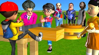 Scary Teacher 3D vs Squid Game Wooden Saws vs Hammer 3 Times Challenge Miss T vs Nick and Tani Win